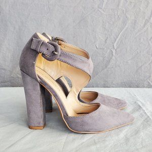 Grey Faux Suede Heels from Shoe Republic LA